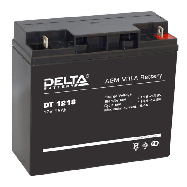 Аккумулятор для ИБП Delta Battery DT 1218 18А/ч-12V- EN5 зажим (FASTON) обратная 182x76x167